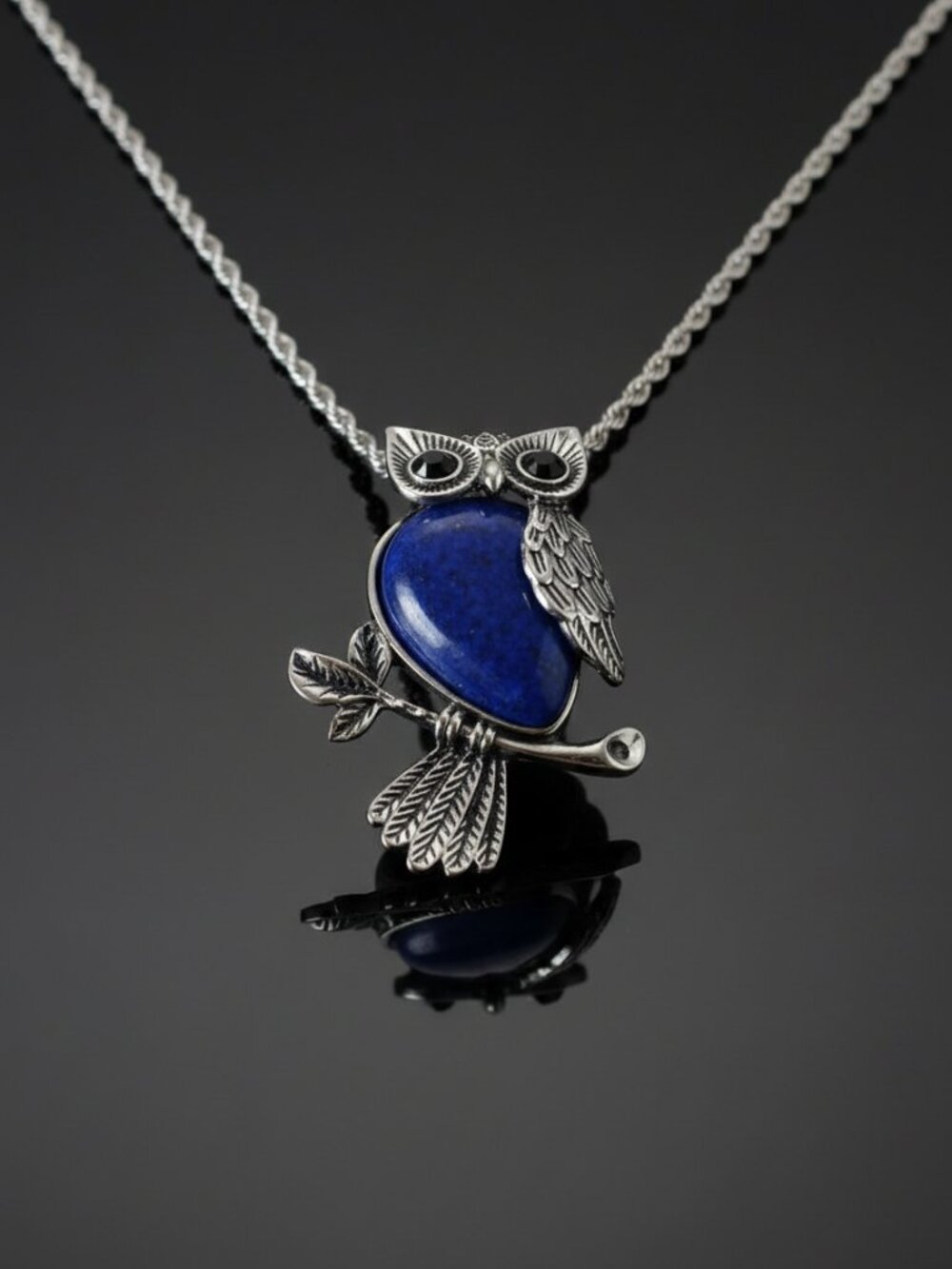 Lapis Lazuli Owl Necklace Teardrop Crystal | Owl Pendant | Wisdom & Truth